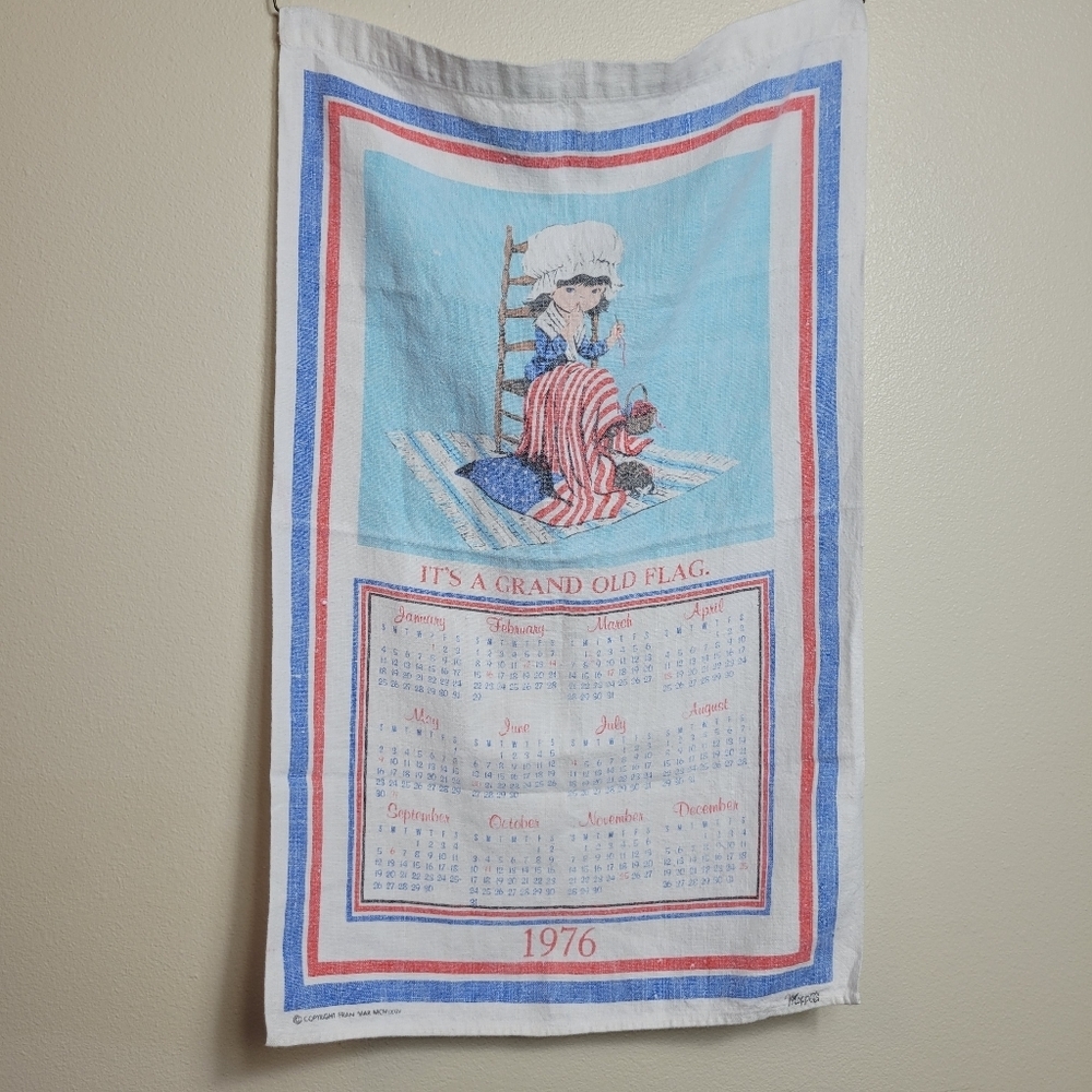 Moppets 1976 Grand old flag Calendar RARE cloth bicentennial USA Dish Towel